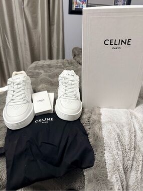 Celine White Low-Top Leather Sneakers with Subtle Logo